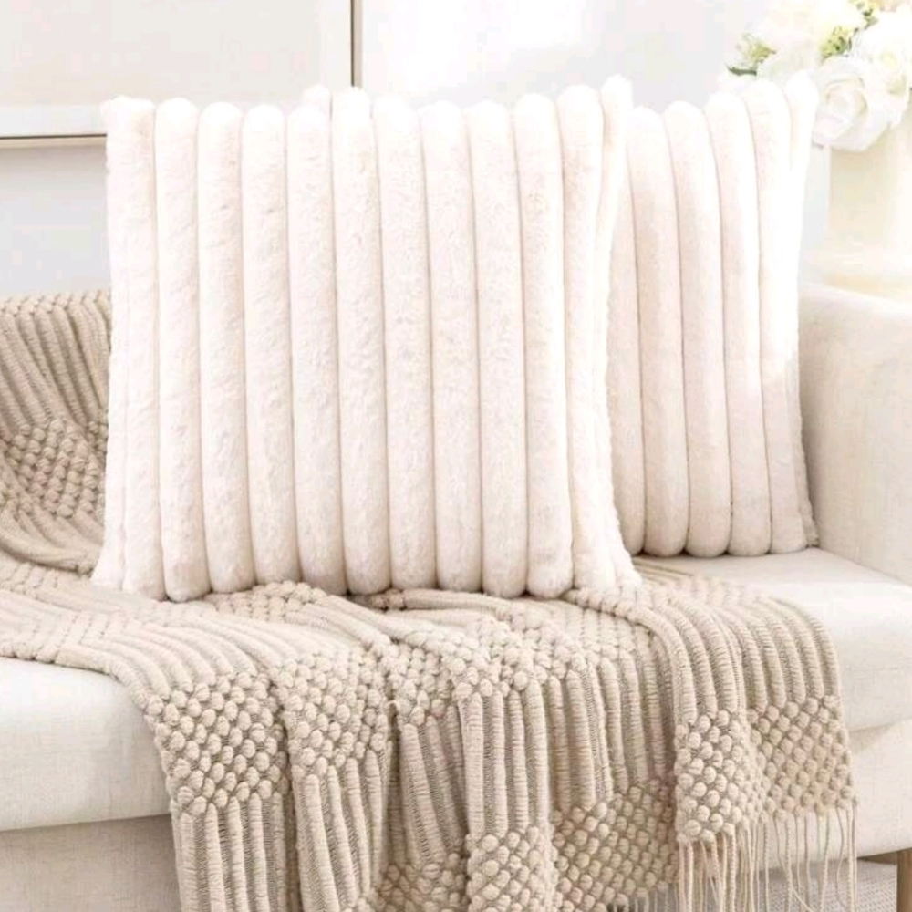 NEW 2 Pieces Set Plush Cream Throw Pillows
